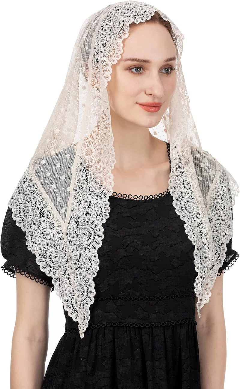 Wgior Triangle Vintage Inspired Lace Chapel Veils Catholic Mass Head Covering Scarf Mantilla Veils for Church - Image 2
